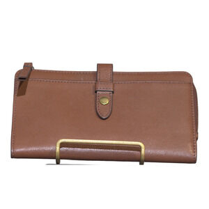 Fossil Fiona Leather Clutch Wallet Caramel Brown SL7704 Goat Hide EUC Zip Around
